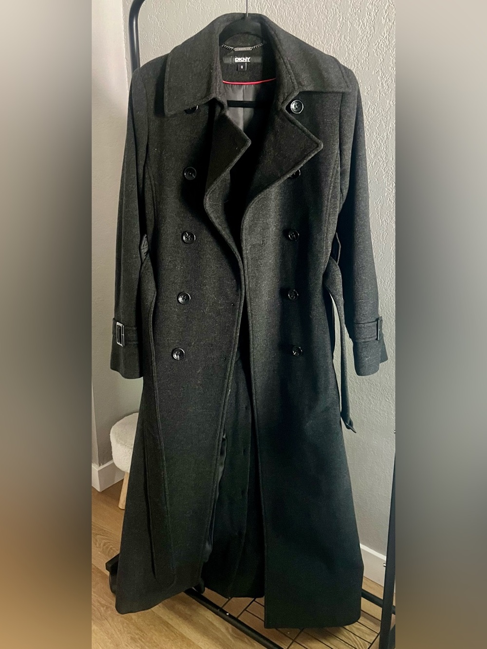 DKNY Black Double-Breasted Pea Coat. Wool + Cashmere Blend. EUC